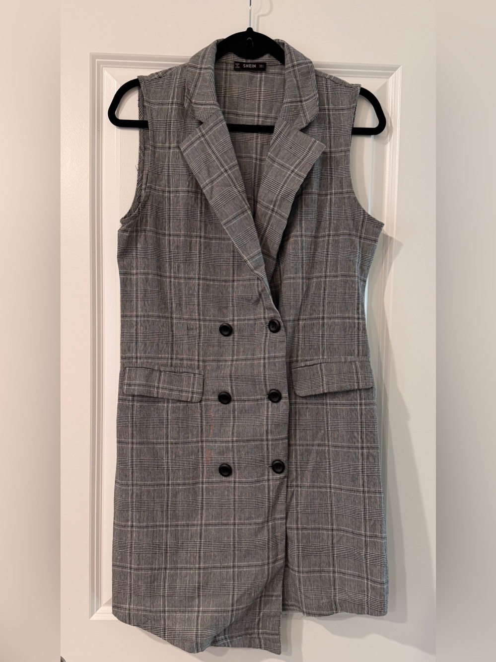 SHEIN Black and White Plaid Long Vest / Dress